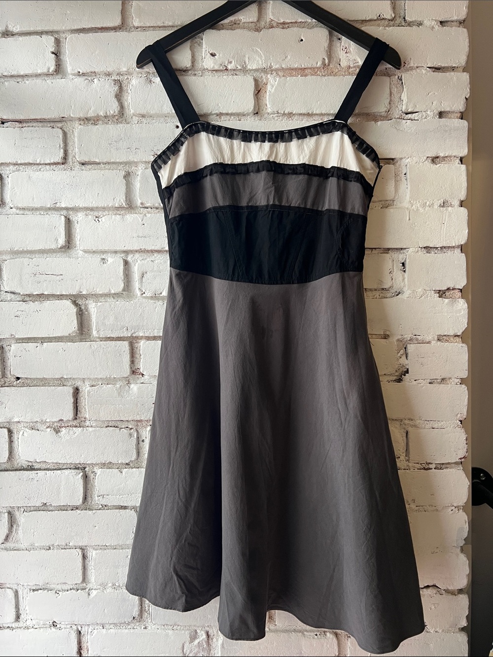 Vintage Strappy Midi Dress in Black, Gray & Cream